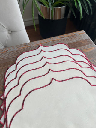 Zebra Design Placemats - Waterproof Fabric - 12 Persons - Burgundy Embroidered