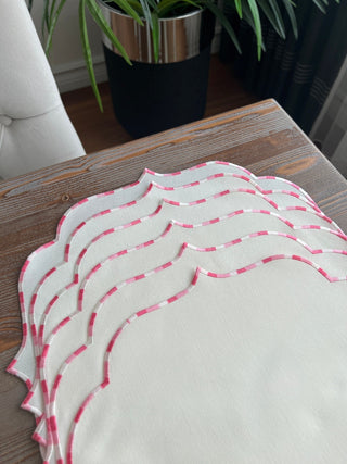 Zebra Design Placemats - Waterproof Fabric - 12 Persons - Pink Embroidered