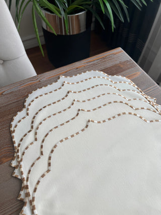 Zebra Design Placemats - Waterproof Fabric - 12 Persons - Brown Embroidered