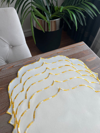 Zebra Design Placemats - Waterproof Fabric - 12 Persons - Yellow Embroidered