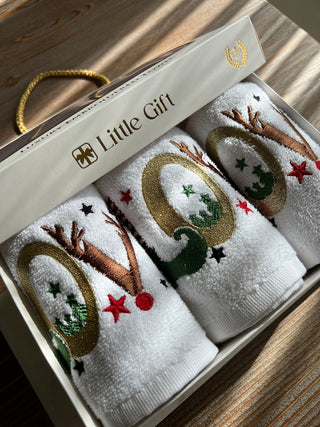 Christmas Love Design Gift Towel Set - Colourful Embroidered