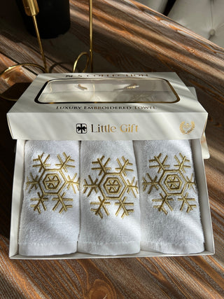 Christmas Snowflake Design Gift Towel Set - Gold Embroidered