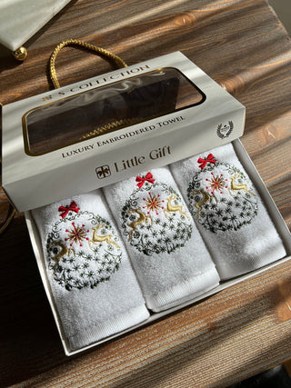 Christmas Cone Design Gift Towel Set - Colourful Embroidered