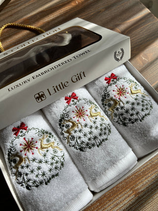 Christmas Cone Design Gift Towel Set - Colourful Embroidered