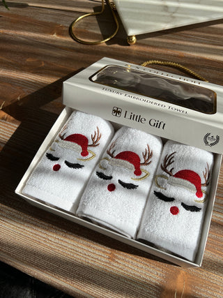 Christmas Deer Design Gift Towel Set - Colourful Embroidered