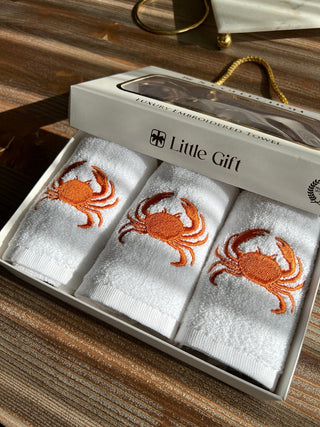 Crab Design Gift Towel Set - Pumpkin Color Embroidered