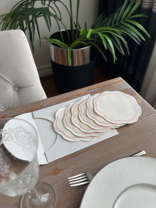 Leafy Allure Design Cocktail Napkin - Waterproof Fabric - Pink Embroidered