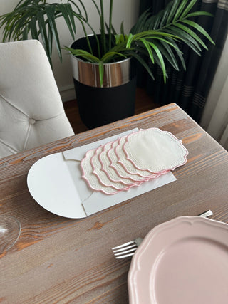 Elise Design Cocktail Napkin - Waterproof Fabric - Pink Embroidered