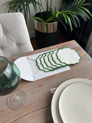 Elise Design Cocktail Napkin - Waterproof Fabric - Green Embroidered