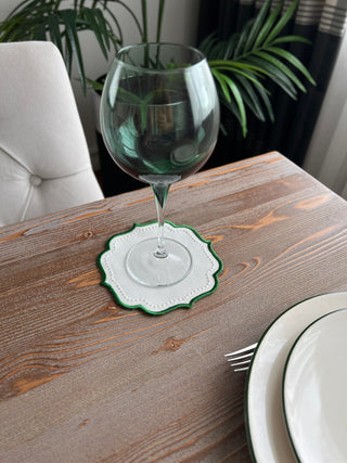Elise Design Cocktail Napkin - Waterproof Fabric - Green Embroidered