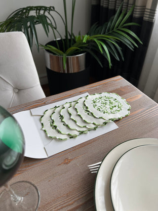 Bouquet Design Cocktail Napkin - Waterproof Fabric - Green Embroidered