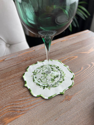 Bouquet Design Cocktail Napkin - Waterproof Fabric - Green Embroidered