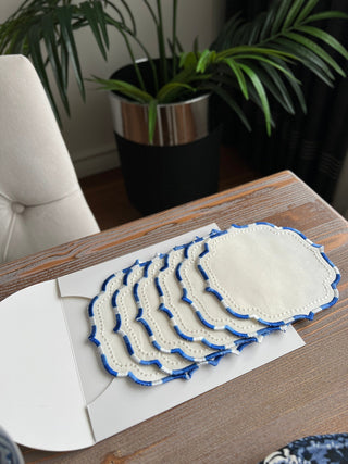 Zebra Design Cocktail Napkin - Waterproof Fabric - Navy Blue Embroidered