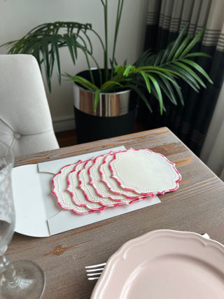 Zebra Design Cocktail Napkin - Waterproof Fabric - Pink Embroidered