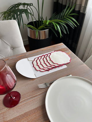 Zebra Design Cocktail Napkin - Waterproof Fabric - Burgundy Embroidered