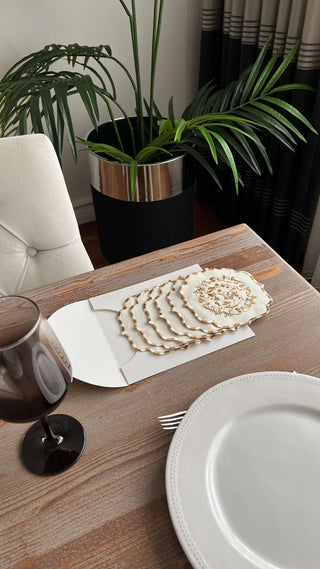 Bouquet Design Cocktail Napkin - Waterproof Fabric - Brown Embroidered