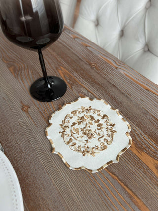 Bouquet Design Cocktail Napkin - Waterproof Fabric - Brown Embroidered