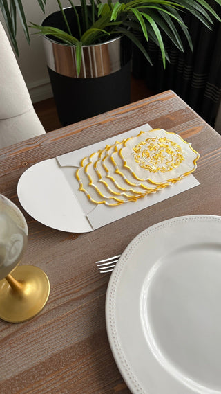 Bouquet Design Cocktail Napkin - Waterproof Fabric - Yellow Embroidered