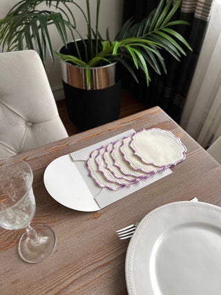 Zebra Design Cocktail Napkin - Waterproof Fabric - Purple Embroidered