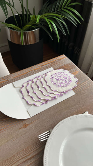 Bouquet Design Cocktail Napkin - Waterproof Fabric - Purple Embroidered