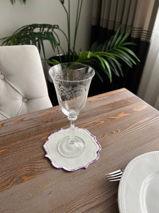 Zebra Design Cocktail Napkin - Waterproof Fabric - Purple Embroidered