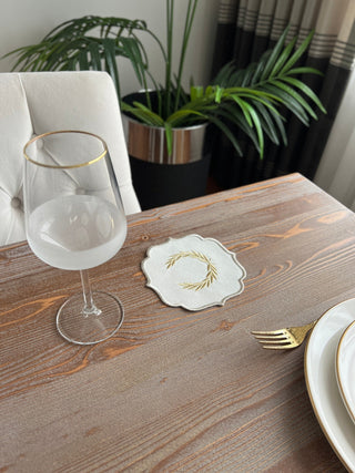 Laurel Wreath Shine Gold Design Cocktail Napkin - Waterproof Fabric - Shine Silver Border Embroidered