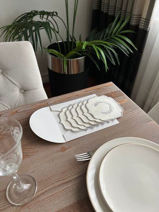 Laurel Wreath Design Cocktail Napkin - Waterproof Fabric - Silver Embroidered