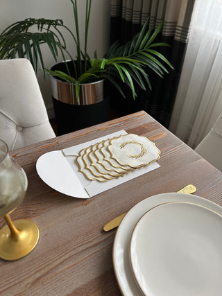 Laurel Wreath Design Cocktail Napkin - Waterproof Fabric - Gold Embroidered