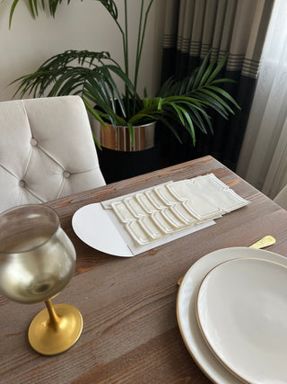 Luxa Design Cocktail Napkin - Waterproof Fabric - Off White Embroidered