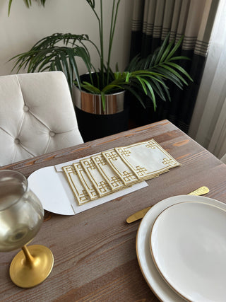 Classy Design Cocktail Napkin - Waterproof Fabric - Shine Gold Embroidered