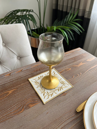 Flower Design Cocktail Napkin - Waterproof Fabric - Gold Embroidered