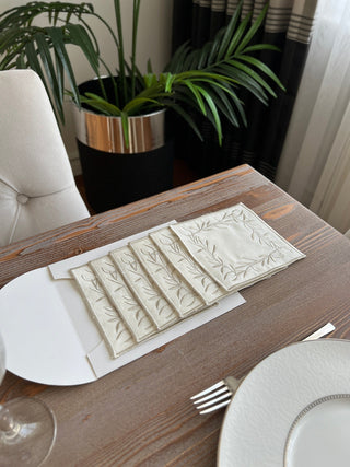 Flower Design Cocktail Napkin - Waterproof Fabric - Shine Silver Embroidered