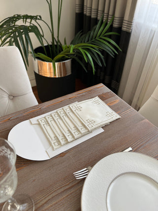 Classy Design Cocktail Napkin - Waterproof Fabric - Shine Silver Embroidered