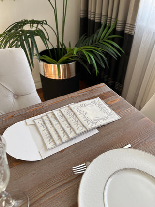 Flower Design Cocktail Napkin - Waterproof Fabric - Silver Embroidered