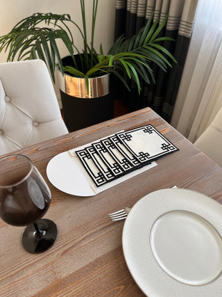 Classy Design Cocktail Napkin - Waterproof Fabric - Black Embroidered