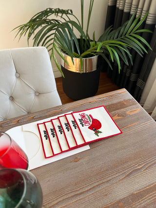 Christmas Design Bird Cocktail Napkin - 6 Persons - Waterproof Fabric