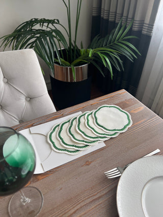 Leafy Allure Design Cocktail Napkin - Waterproof Fabric - Green Embroidered