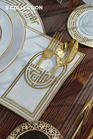 Layali Design Ramadan Collection Placemat Set - Gold Embroidered - Waterproof Fabric - 6 Persons - 18 Pcs. Full Set